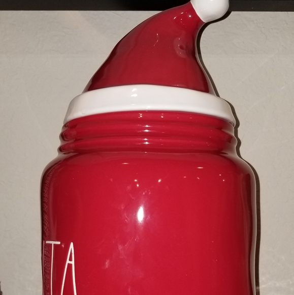 Red Rae Dunn SANTA Large canister with Hat topper - Picture 2 of 8